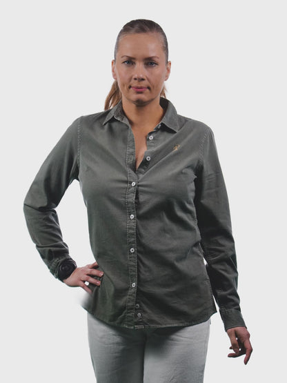 Damen Bluse Washed Pale Khaki